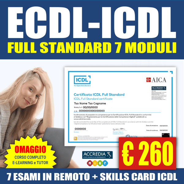 ECDL/ICDL FULL STANDARD ONLINE in REMOTO AICA ACCREDIA
